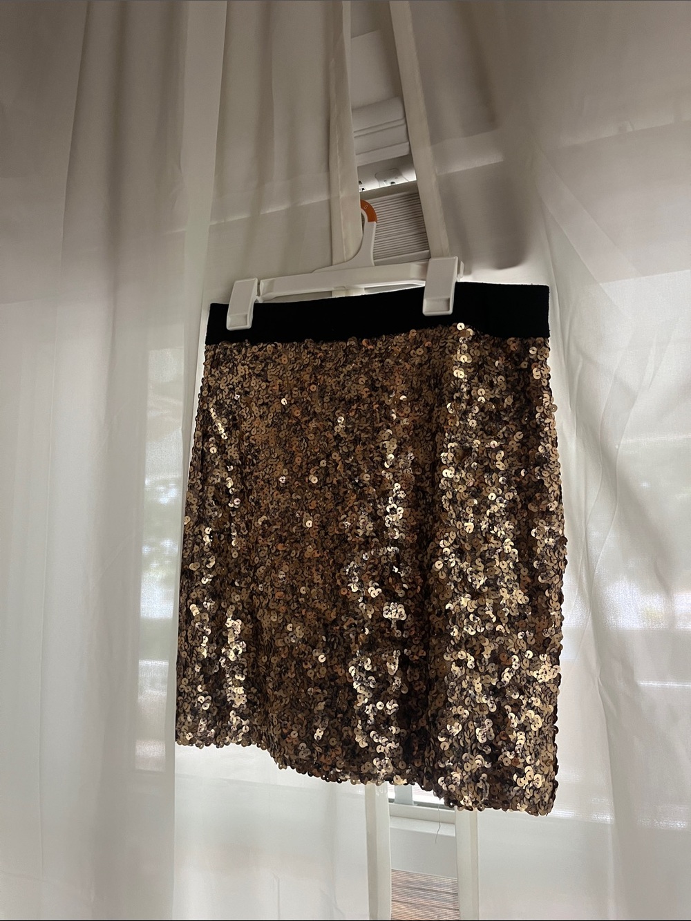 INC International Concepts Gold Sequin Mini Skirt with Black Waistband
